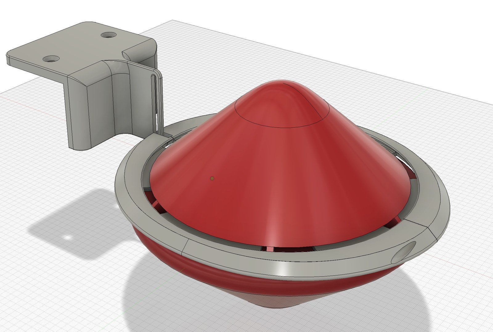 Modélisation CAO d'un flotteur d'alarme de piscine rouge avec son support de fixation