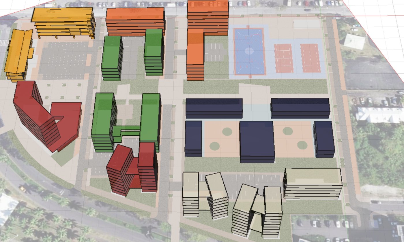 Modélisation 3D du plan de masse du projet d'aménagement