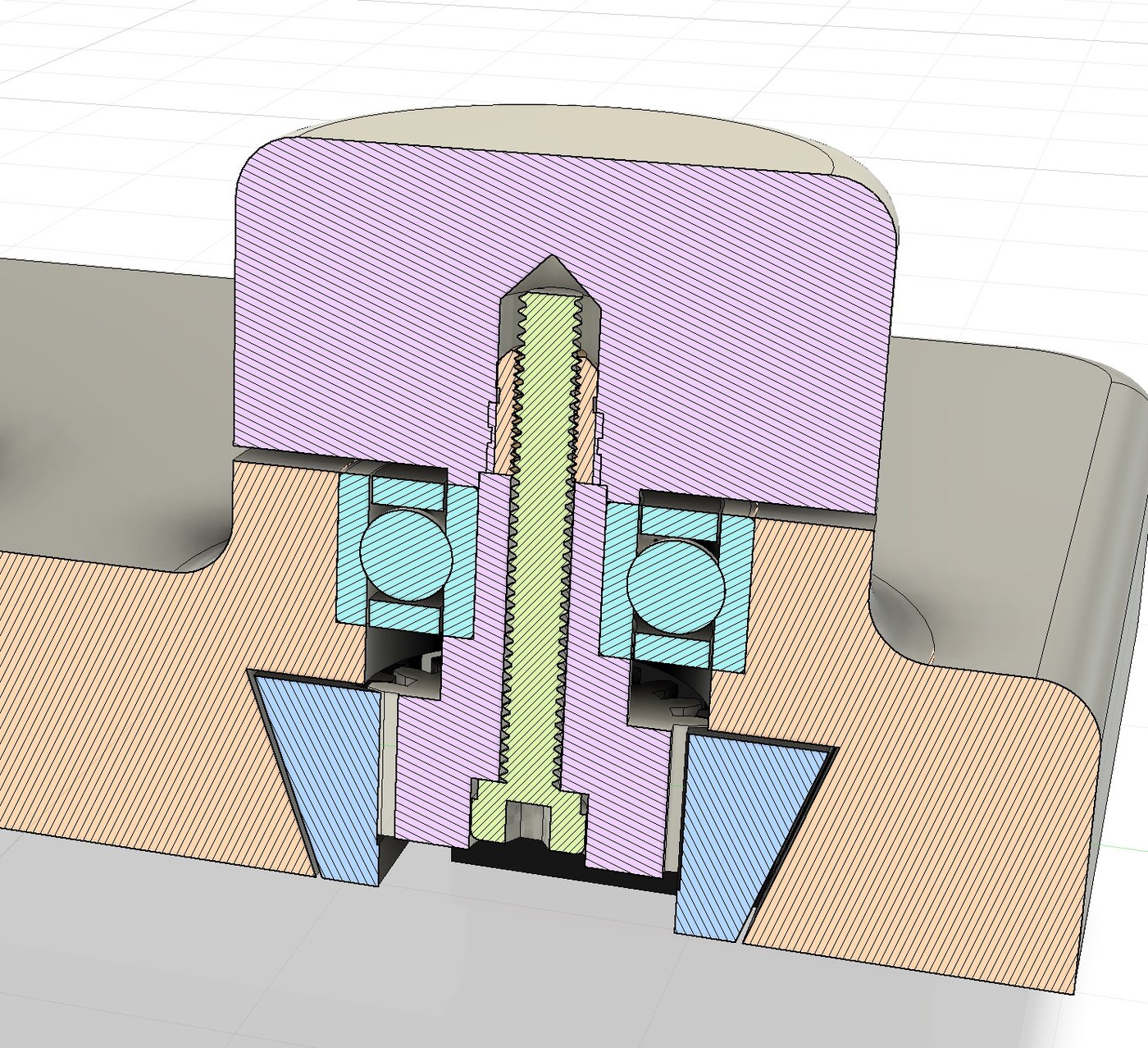 Rendu CAO en coupe colorée d'un mécanisme prototype